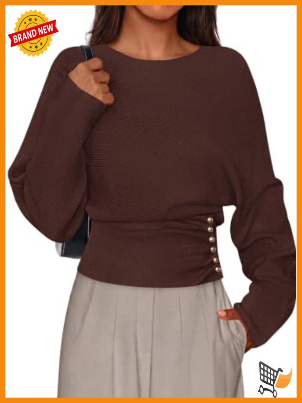 Batwing Sleeve Sweater Women's Pullover Ribbed Knit Fall